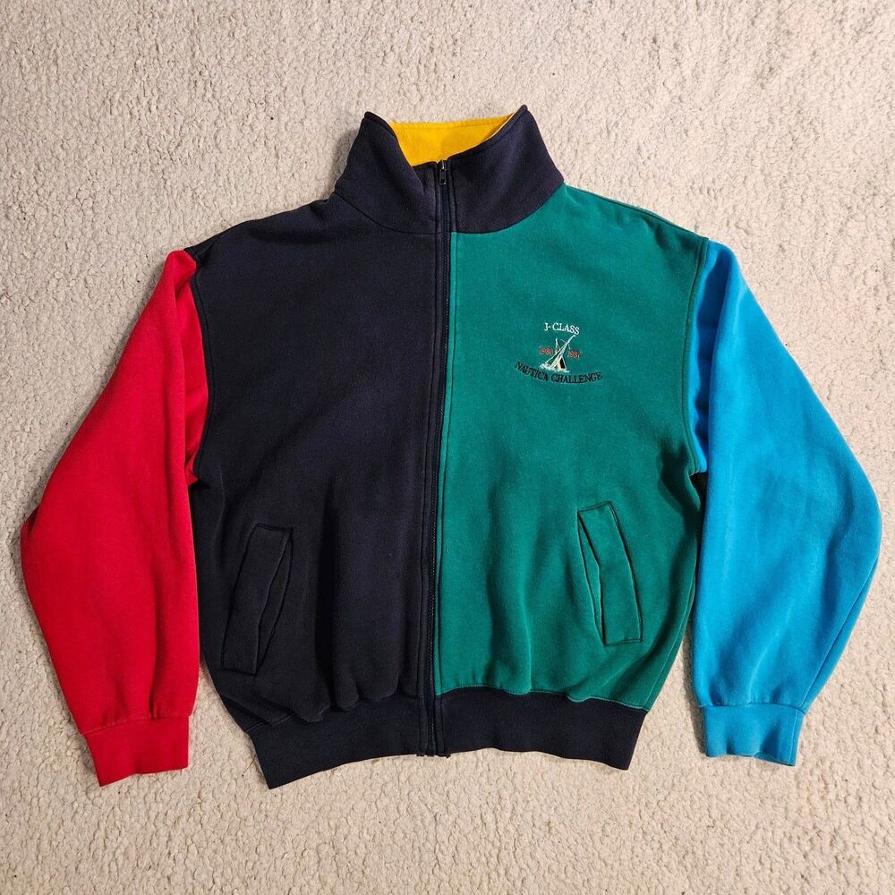 VTG 90s Nautica Colorblock Sweatshirt Mens L J-Class Challenge Full Zip Jacket
